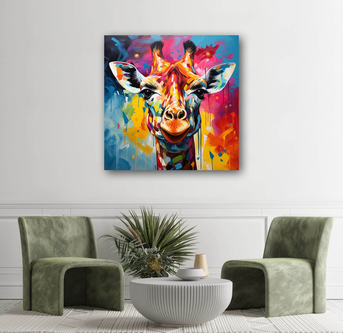 Colorful Pop Art Giraffe Portrait With Paint Drips Modern Poster - Image 3