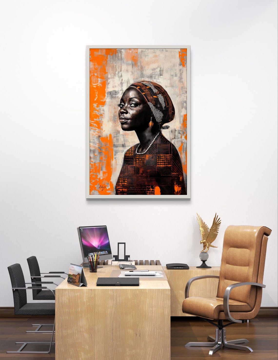 Bambara Woman Headwrap Portrait Burnt Orange African Art Poster - Image 3