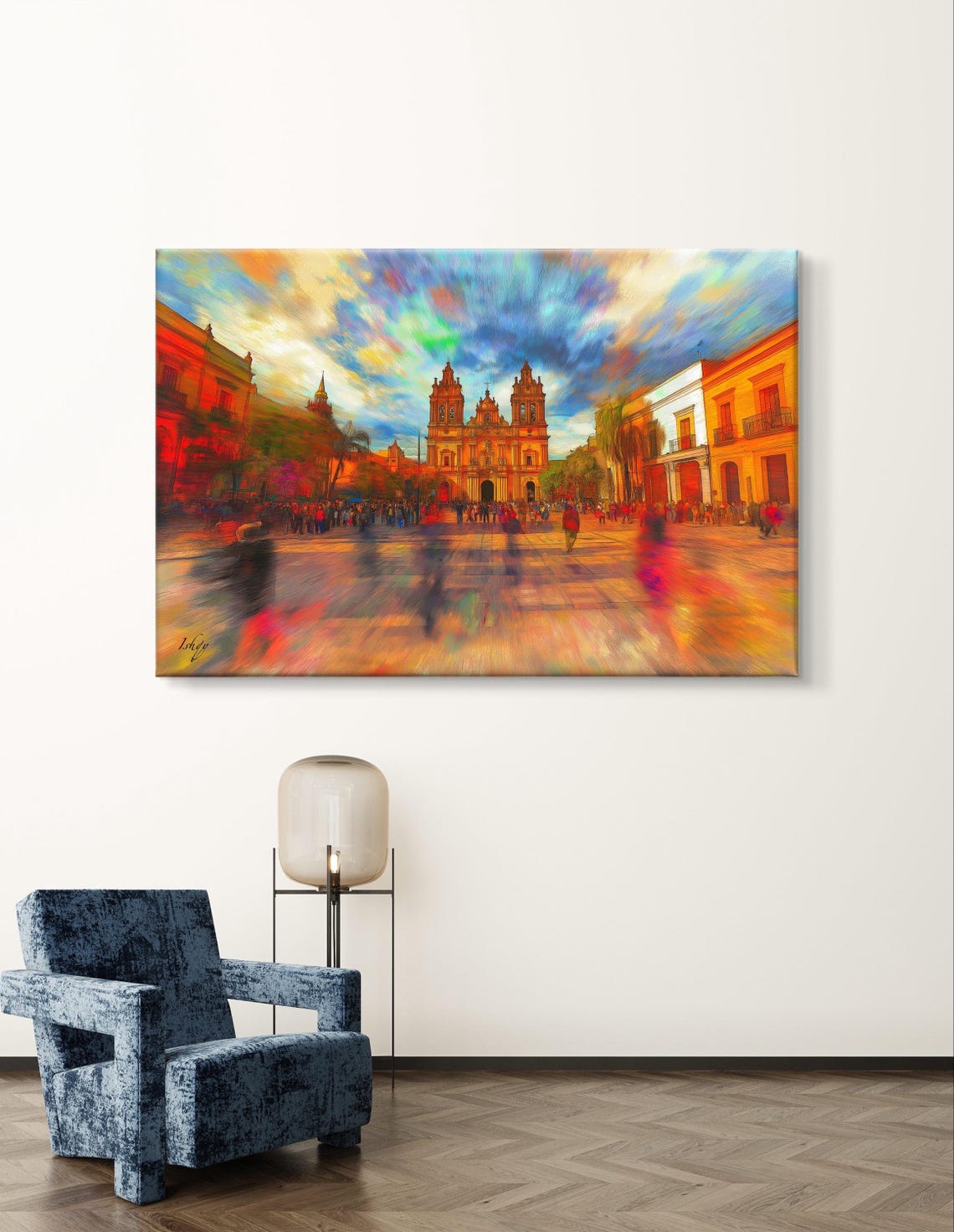 Jalostotitlan Plaza Cathedral Impressionist Sunset Crowd Poster - Image 5