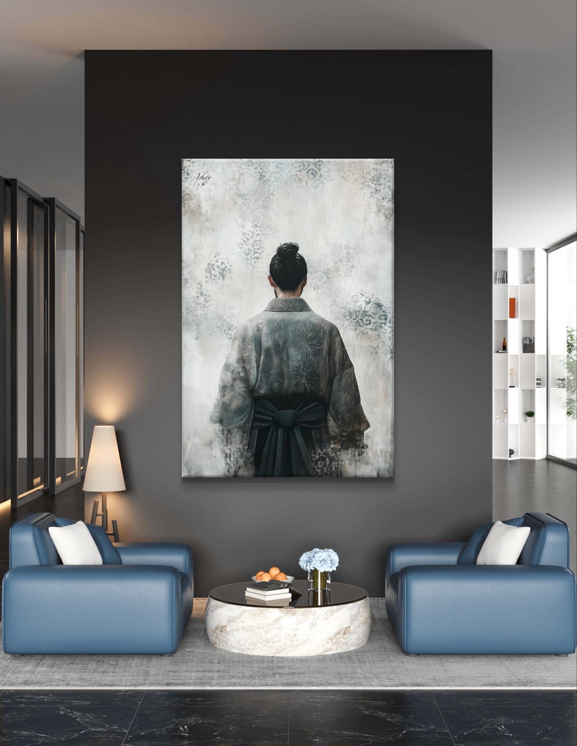 Woman in Gray Kimono Minimalist Zen Japanese Back Portrait Poster - Image 7