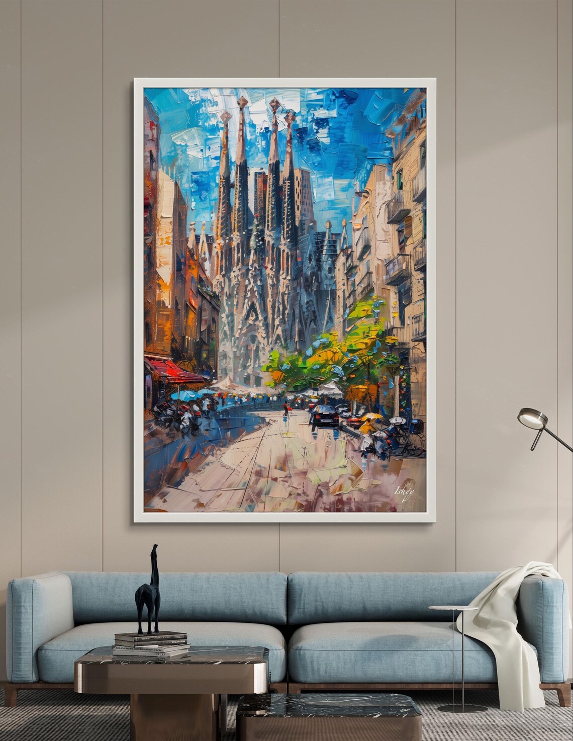 Sagrada Familia Barcelona Street Scene Bold Impasto Cityscape Poster - Image 3