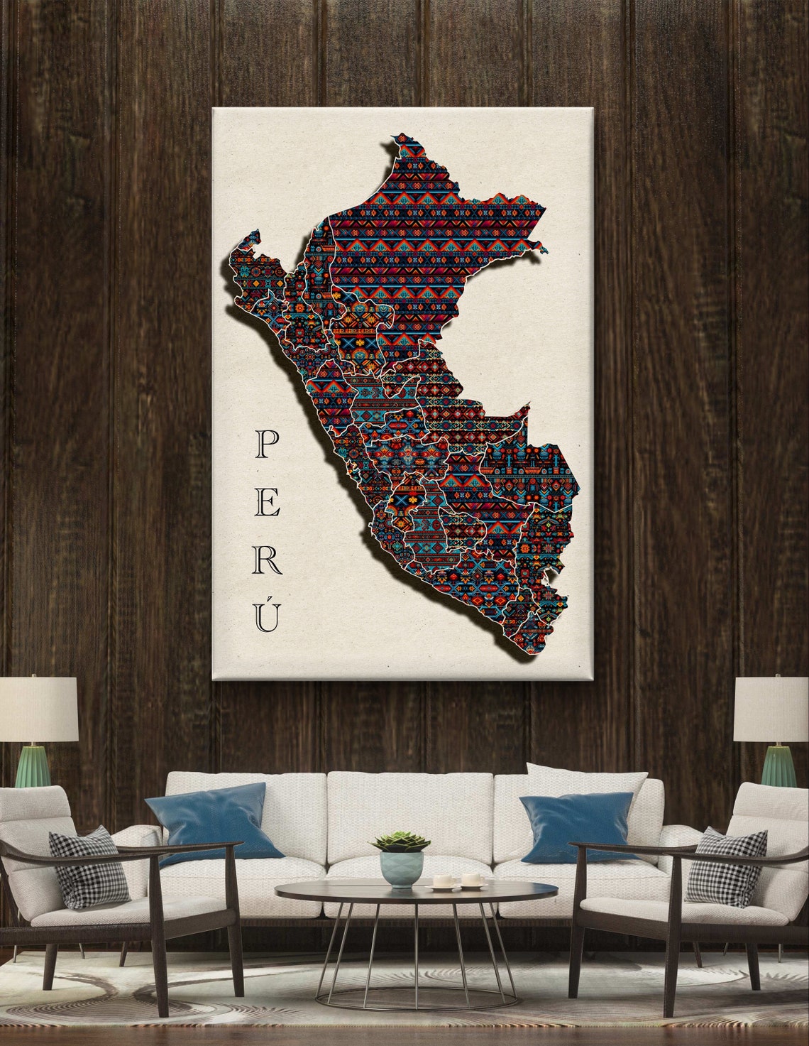 Peru Country Map Filled with Andean Textile Patterns Art Poster - Image 5