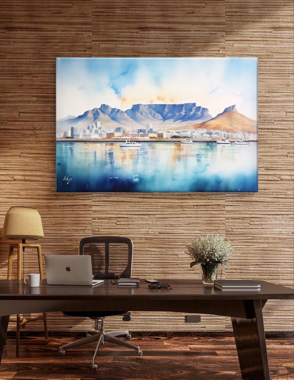 Cape Town Table Mountain and Harbor Sailboats Watercolor Poster - Image 7