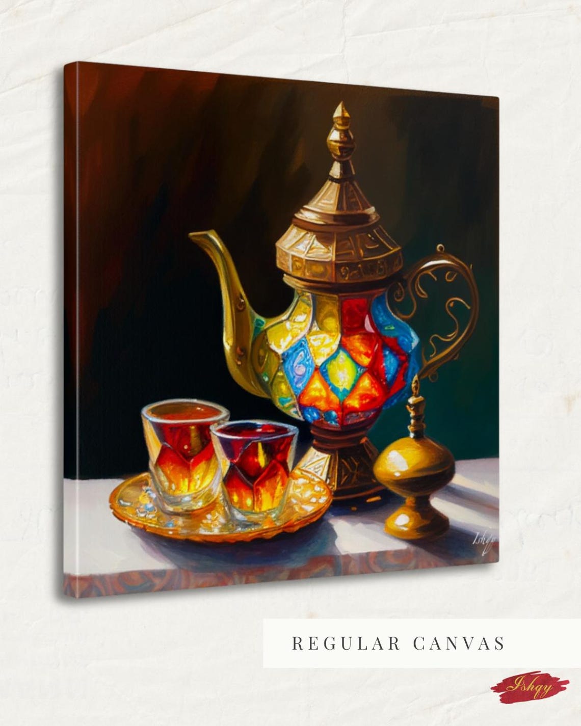Colorful Moroccan Mosaic Teapot With Tea Glasses Kitchen Poster - Image 4