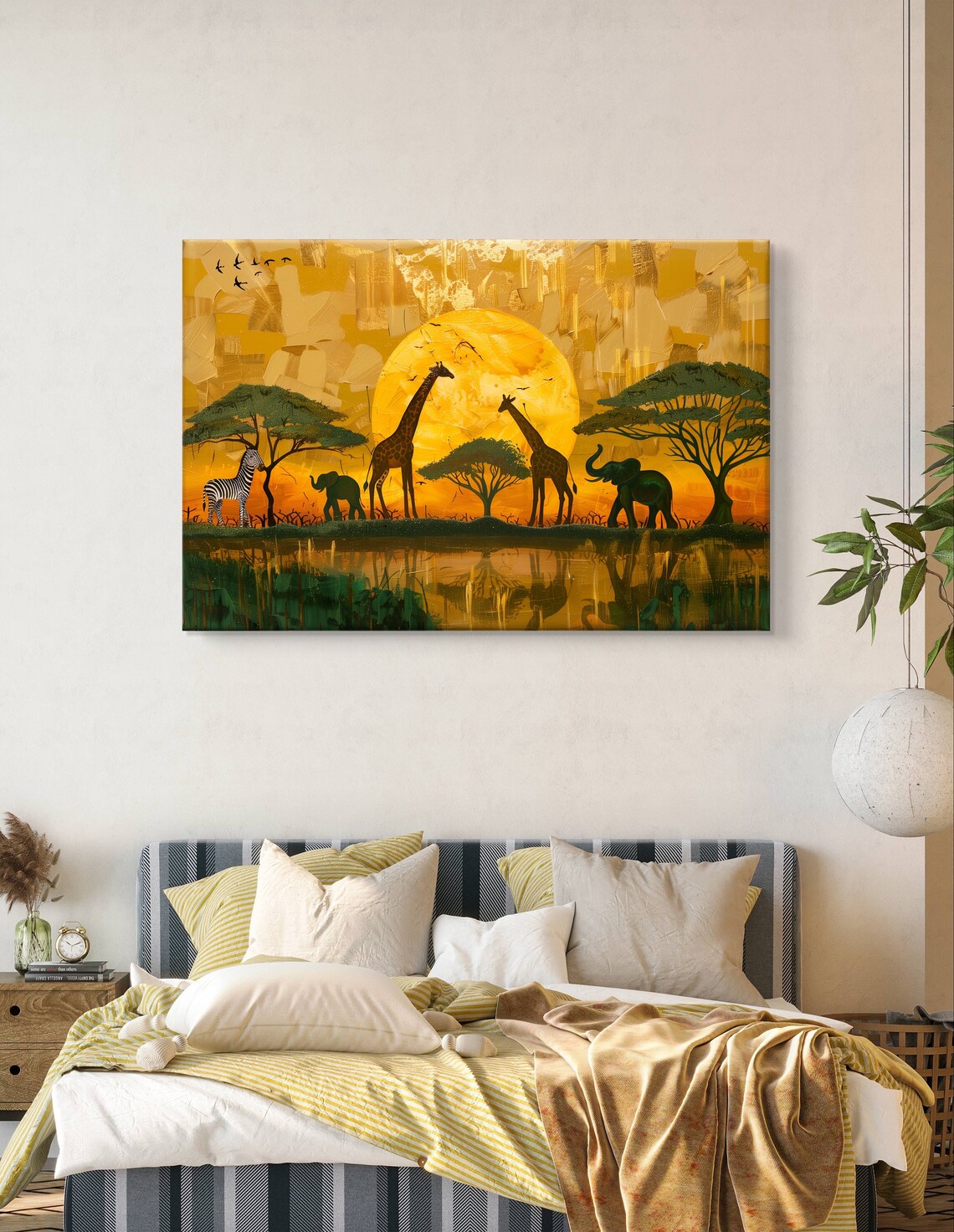 African Savanna Sunset Giraffe Elephant Zebra Wildlife Silhouette Art Poster - Image 4