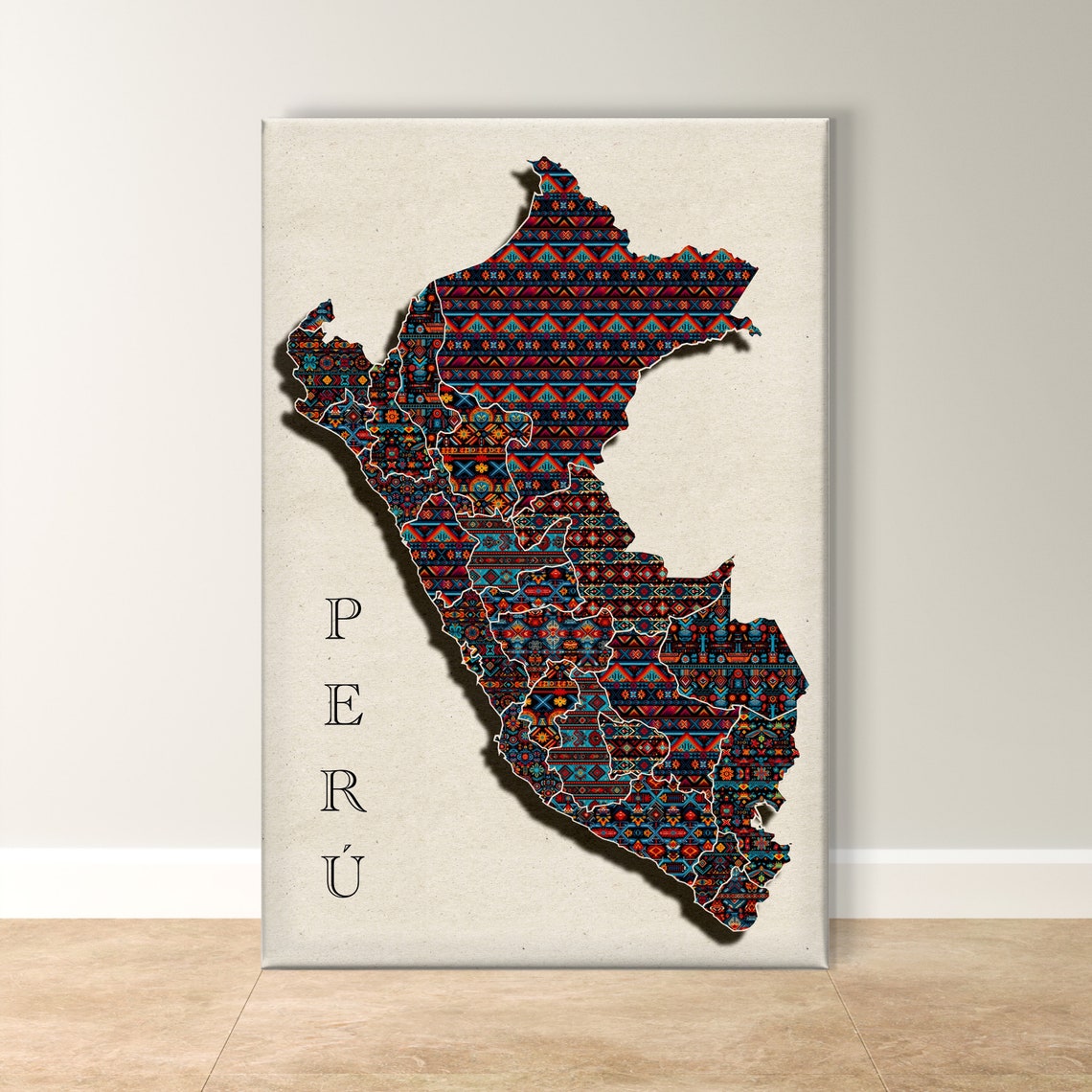 Peru Country Map Filled with Andean Textile Patterns Art Poster