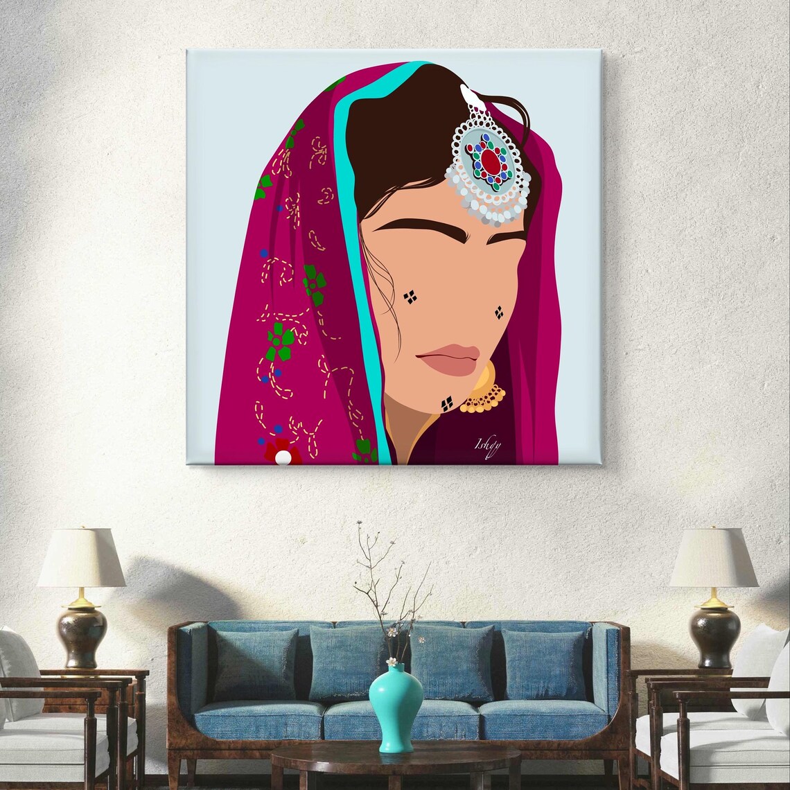 Afghan Woman Portrait in Magenta Veil and Mirror Jewelry Poster - Image 6