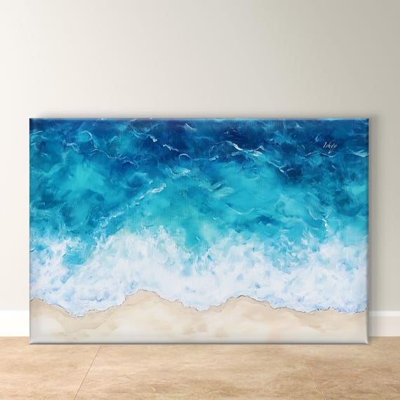 Ocean Wave Wall Art Beach Aerial Coastal Print Seascape Painting Print Blue Water Decor Nautical Home Accent Relaxing Gift Idea