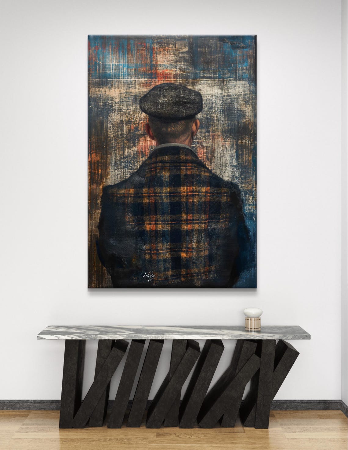 Scottish Gentleman Harris Tweed Flat Cap Back View Heritage Poster - Image 7