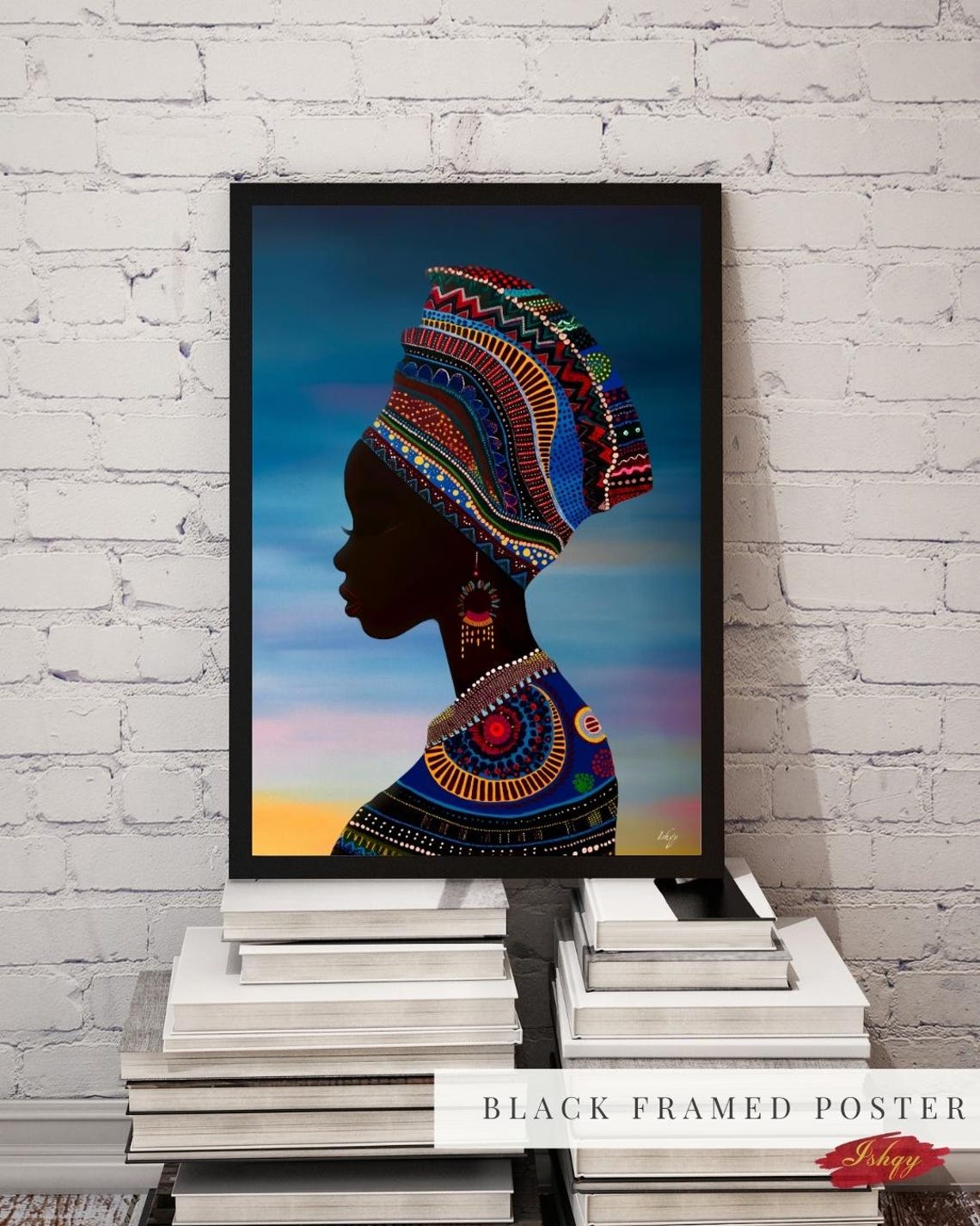 African Woman Profile with Patterned Headwrap Tribal Portrait Poster - Image 3