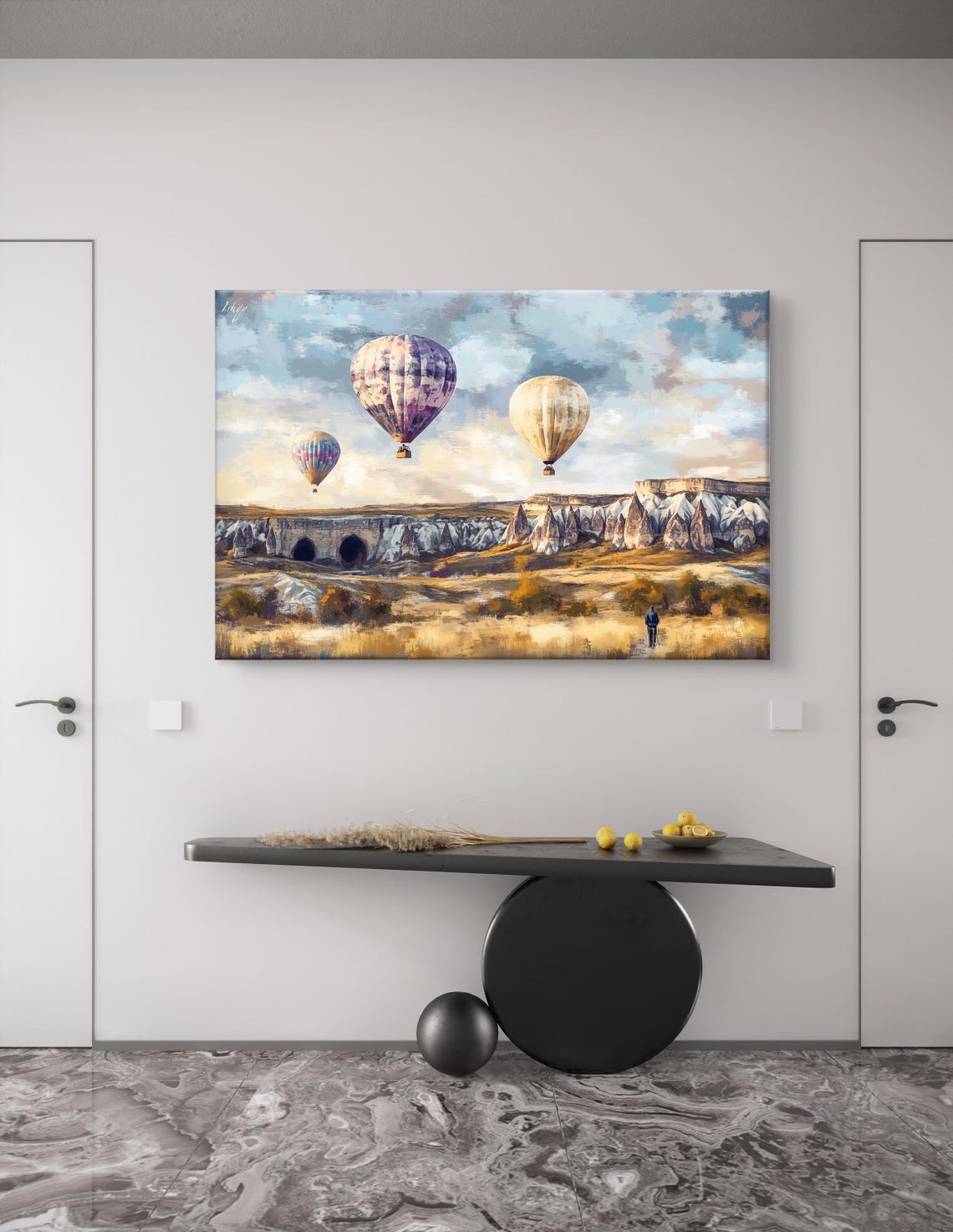 Cappadocia Hot Air Balloons Drifting Over Rock Valley Landscape Poster - Image 4