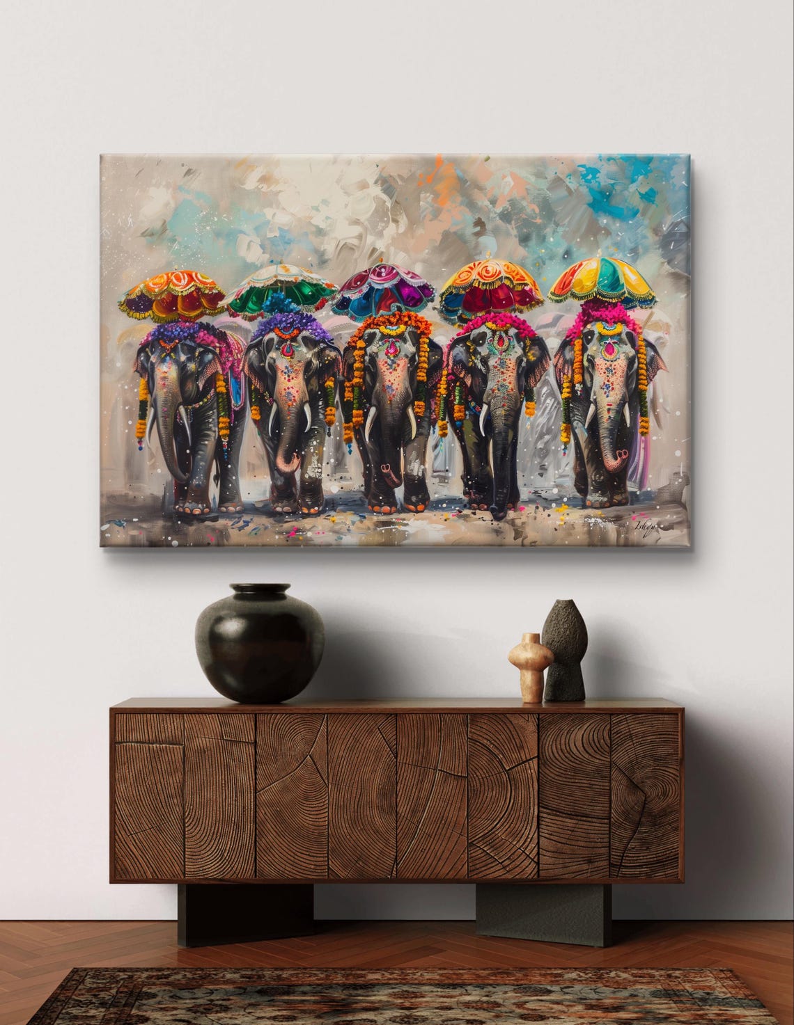 Five Decorated Indian Festival Elephants Parasols Parade Art Poster - Image 6