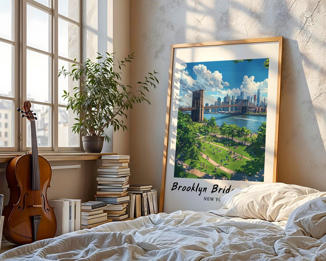 New York City Traditional Travel Print United States New York Poster Brooklyn Bridge Park Wedding Gift Personalised Gift New York Print - Image 3