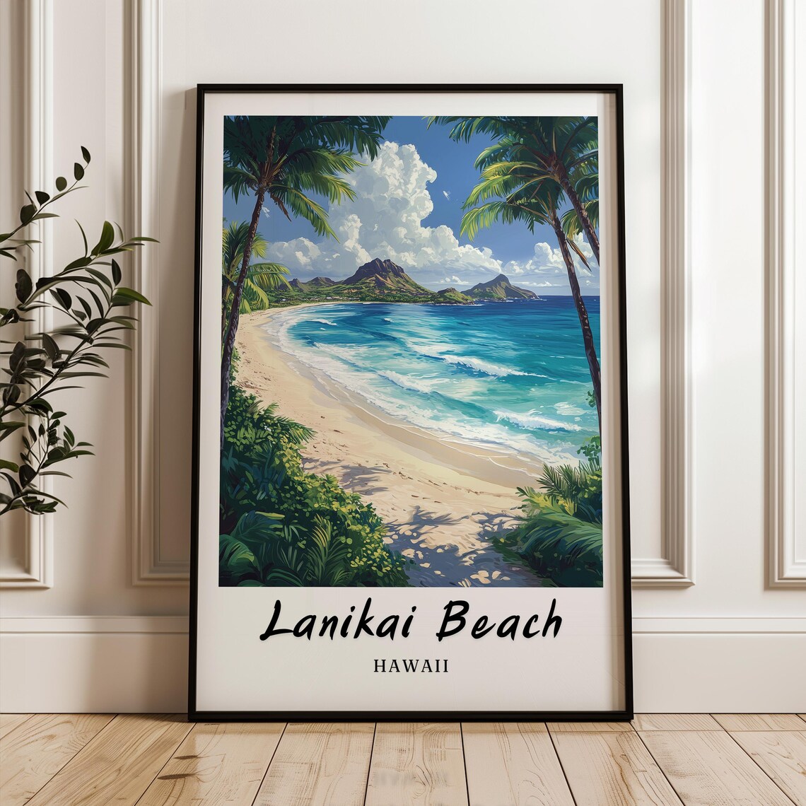 Lanikai Beach Hawaii Travel Poster, Minimalist Art