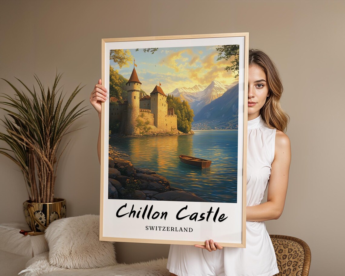 Chillon Castle Switzerland Travel Poster, Minimalist - Image 2