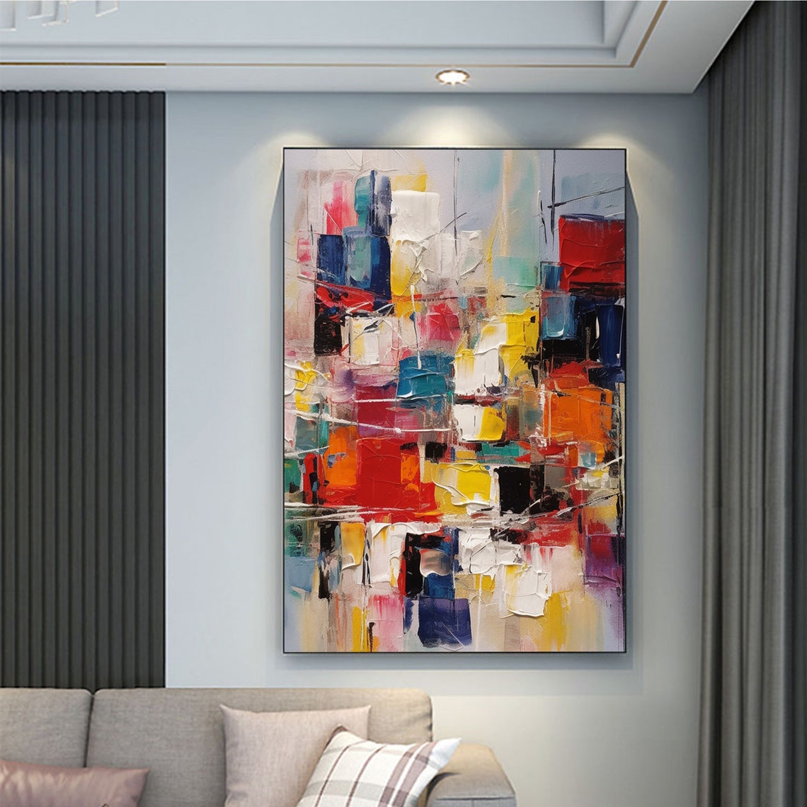 Colorful Abstract Blocks Red Blue Yellow Impasto Cityscape Vibe Poster - Image 3