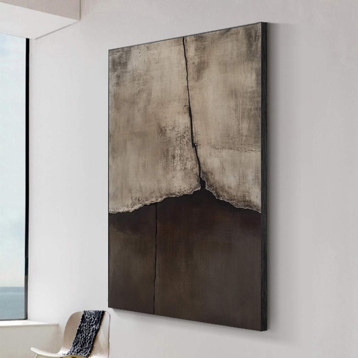 Moody Dark Brown Beige Cracked Abstract Wabi Sabi Art Poster - Image 2