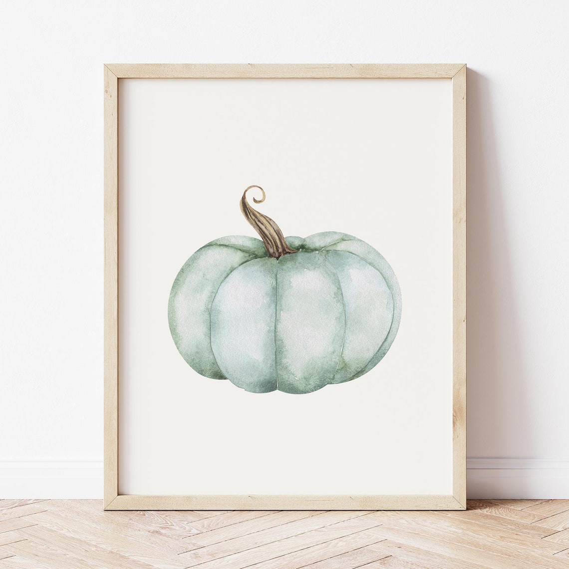 Blue Cinderella Watercolor Pumpkin Minimal Fall Art Print Decor