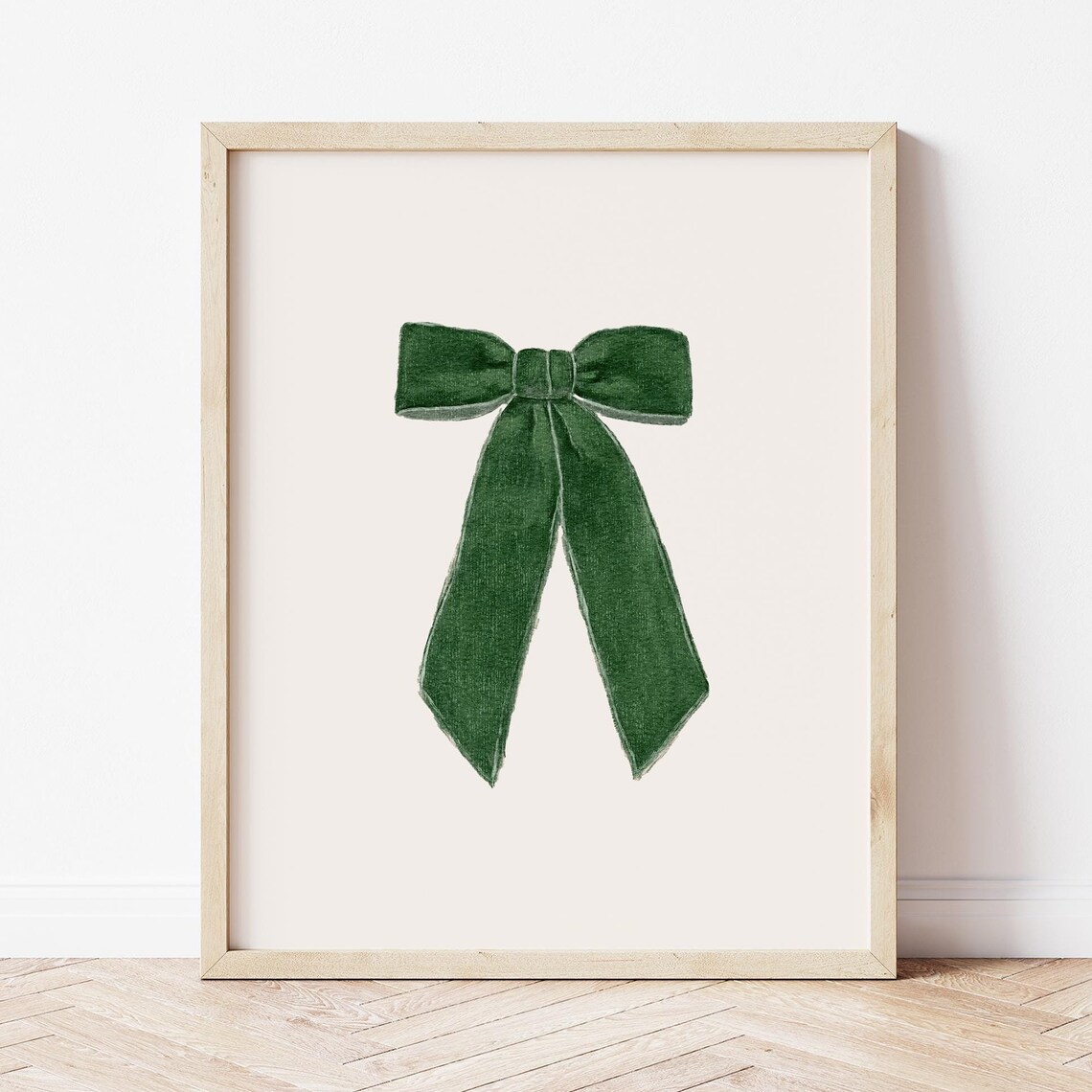 Green Velvet Bow Watercolor Christmas Holiday Coquette Style Poster