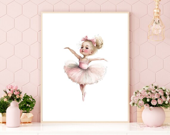 Little Ballerina in a Pink Tutu with a Bow Girls Room Nursery Poster