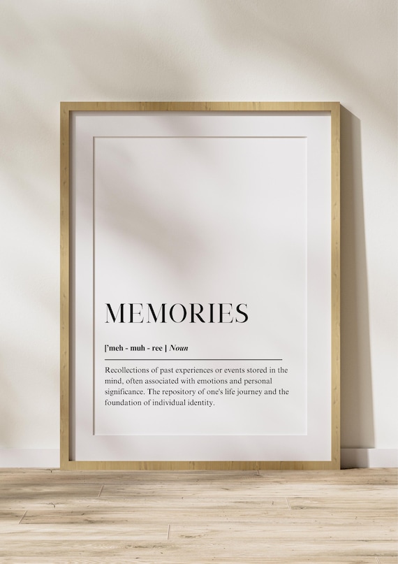 Memories Definition Poster Minimalist Quote Wall Art Inspirational Dictionary Print For Home Or Office