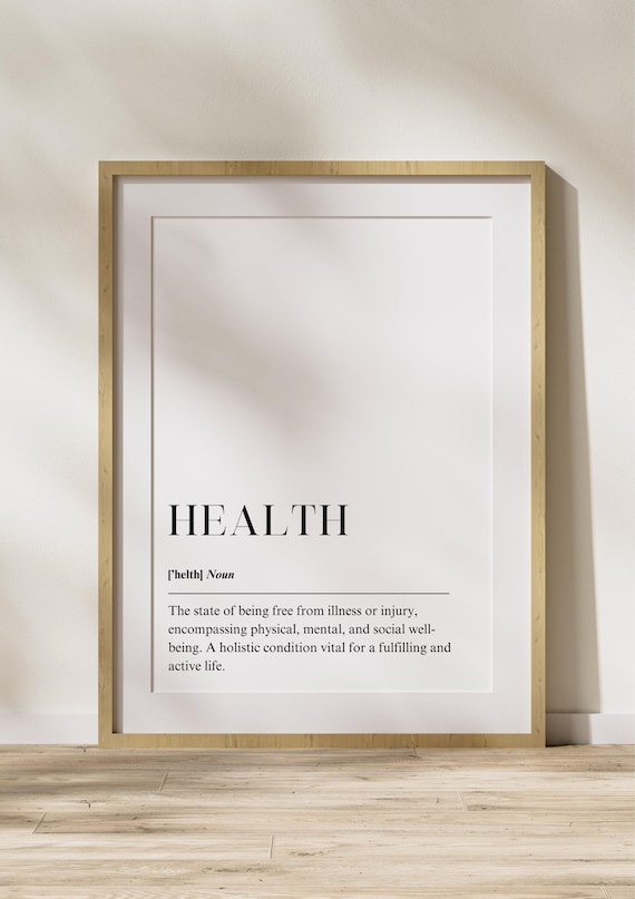 Health Definition Poster Minimalist Dictionary Wall Art Inspirational Print For Clinic Or Office