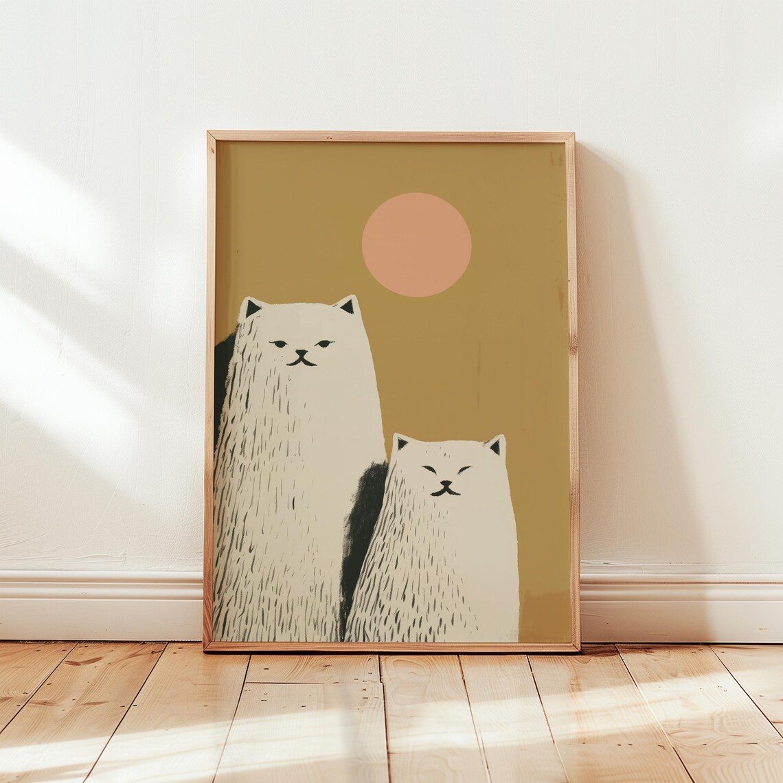 Minimalist Cat Art Print, Whimsical Boho Illustration