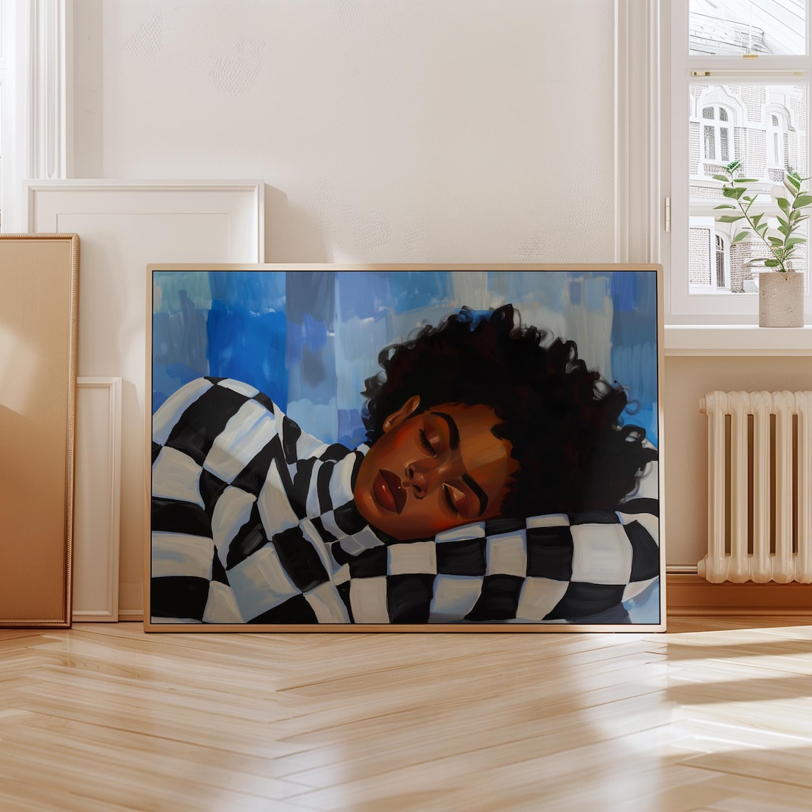 Black Woman Wall Art, Blue Bedroom Decor