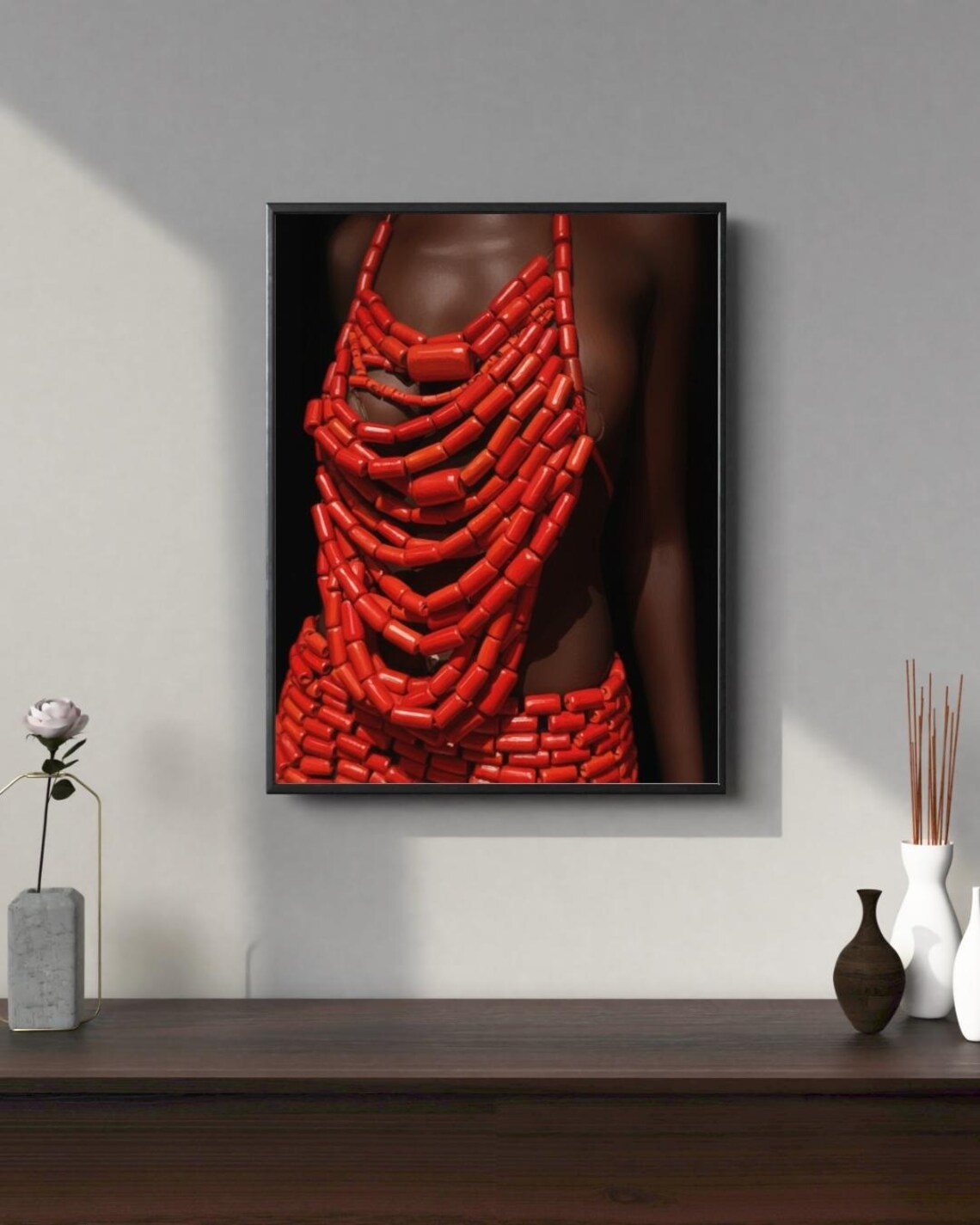 Red Coral Beads Tribal Body Jewelry Dramatic Art Photography Poster