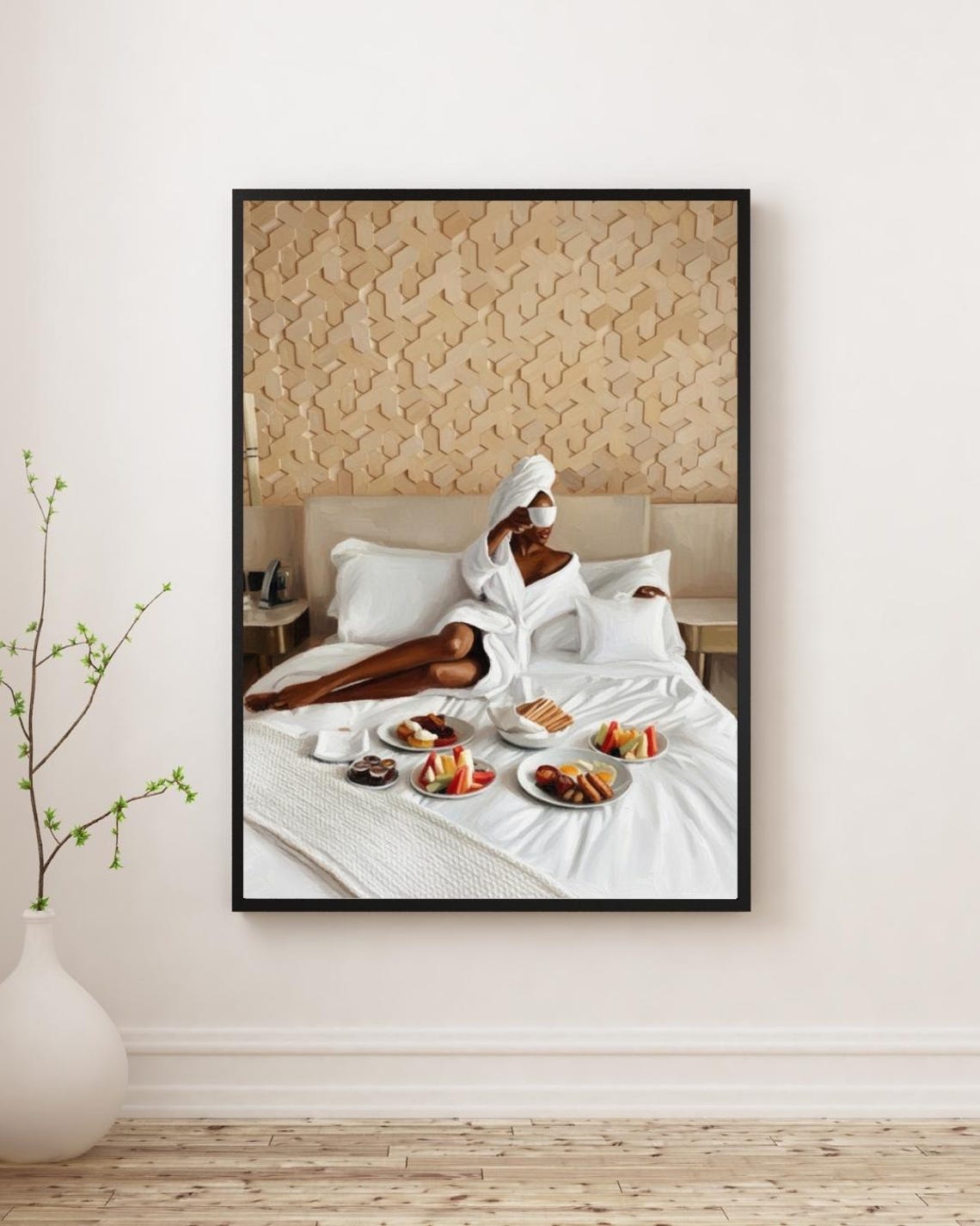 Breakfast In Bed White Robe Morning Luxury Lifestyle Painting Poster