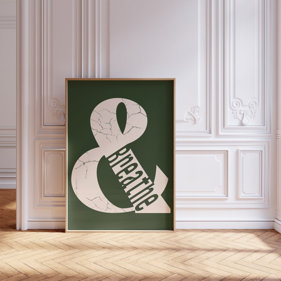 Breathe Ampersand Typography Green Cream Modern Decor Poster - Image 3