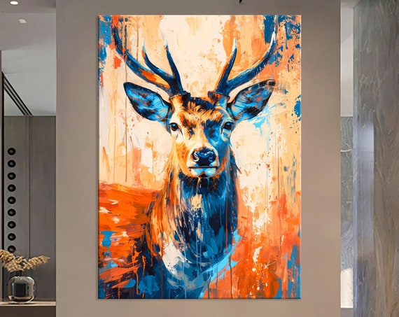 Deer Art On Wall Art Living Room Decor Jungle Animal Art Deer Print Animal Portrait Print Extra Large Wall Art