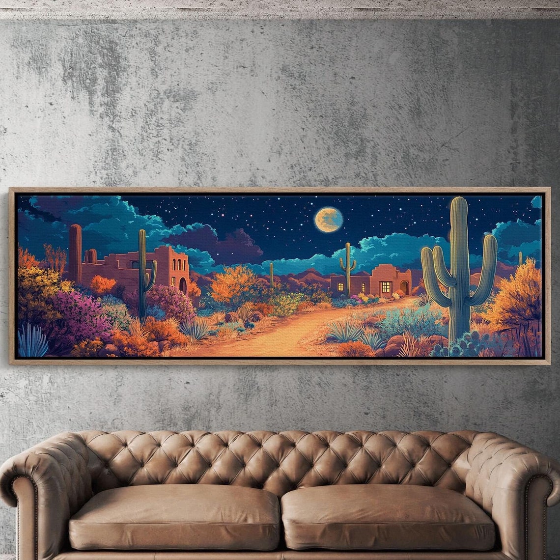 Desert Night Southwest Cactus Landscape Moonlit Starry Sky Poster