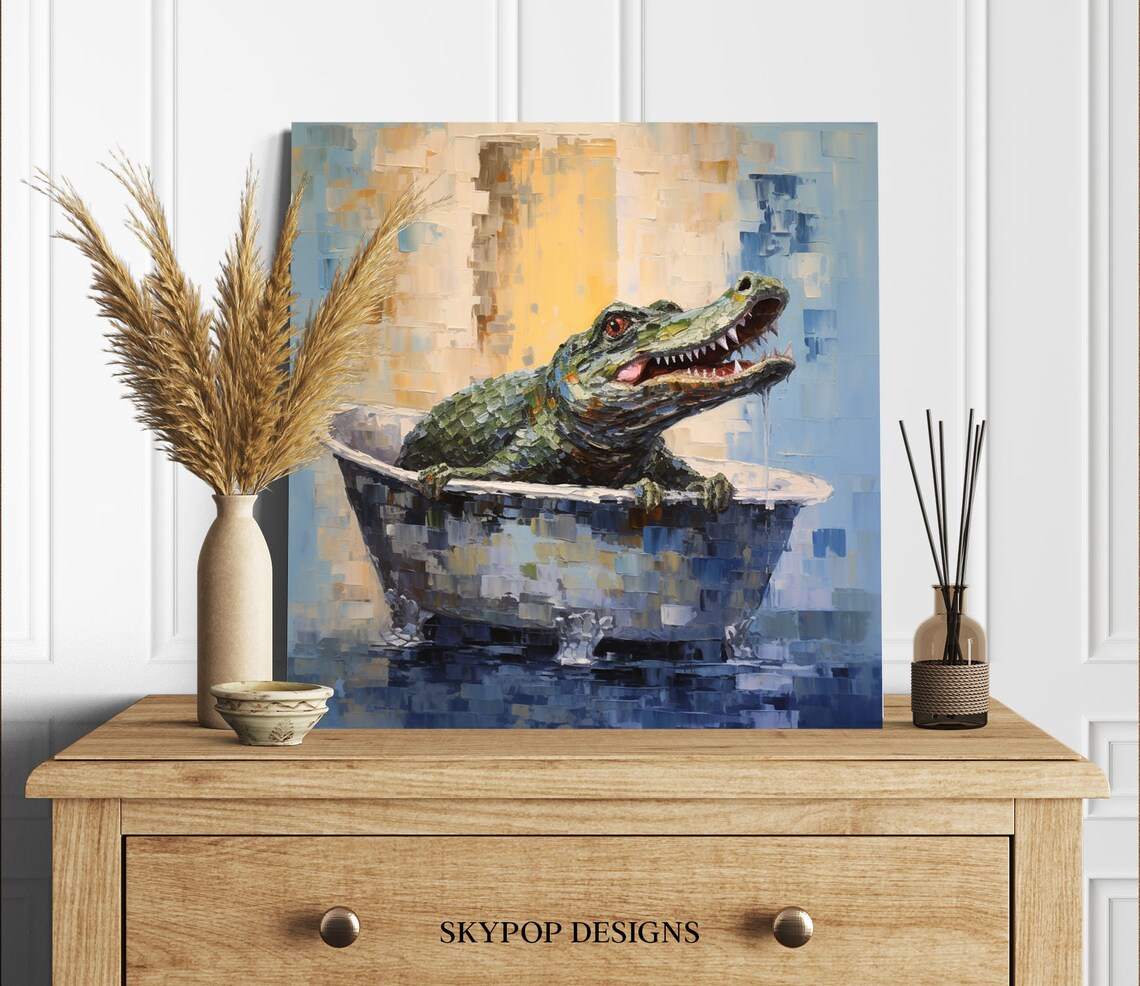 Crocodile in Bathtub Poster, Contemporary Animal Art - Image 2