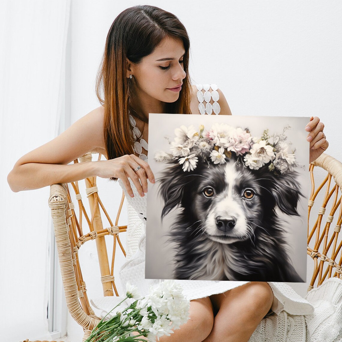 Border Collie Floral Crown Whimsical Art Print - Image 3
