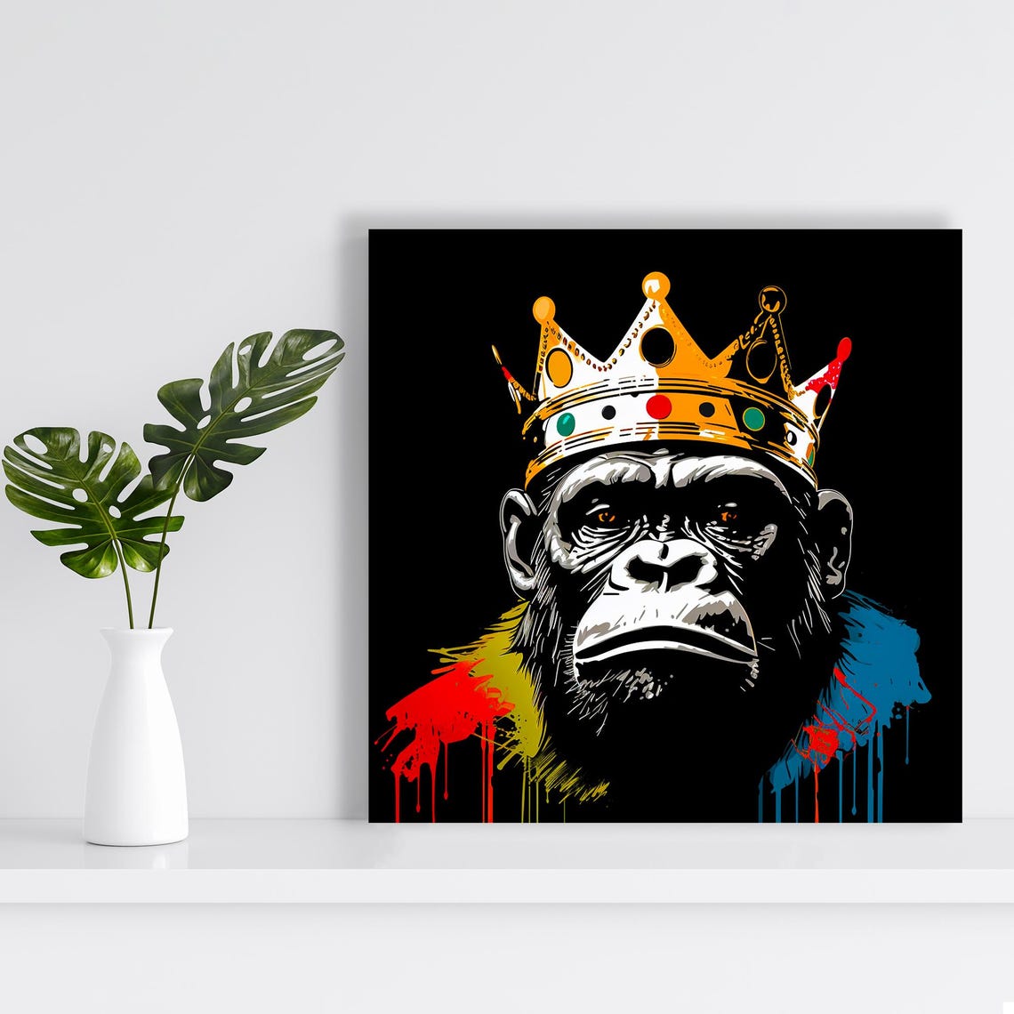 Chimpanzee King Crown Portrait Street Pop Art Black Gold Animal Poster - Image 2