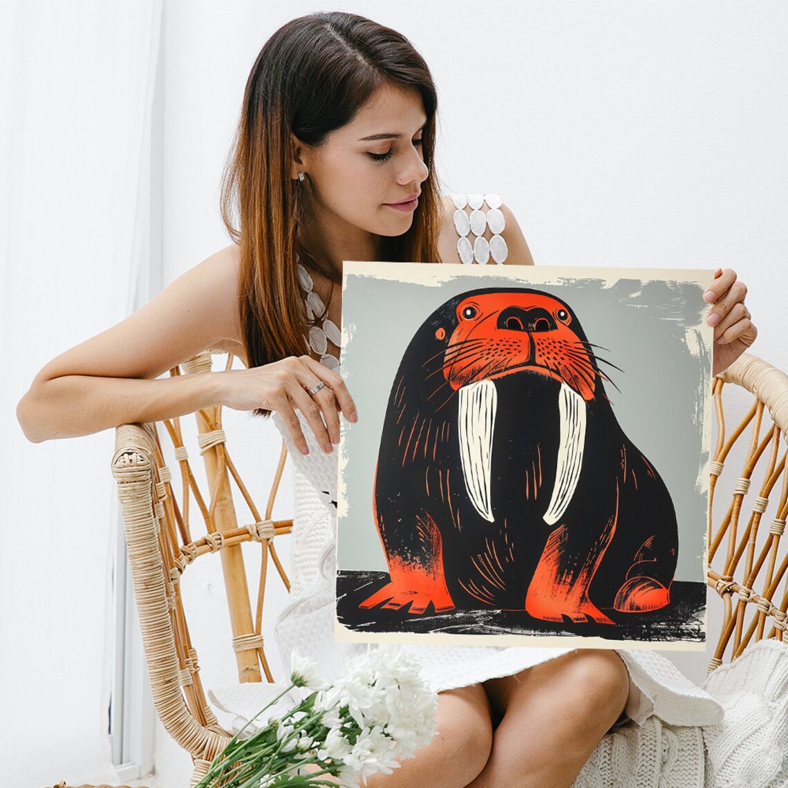 Walrus Portrait, Minimalist Animal Wall Art Print - Image 3