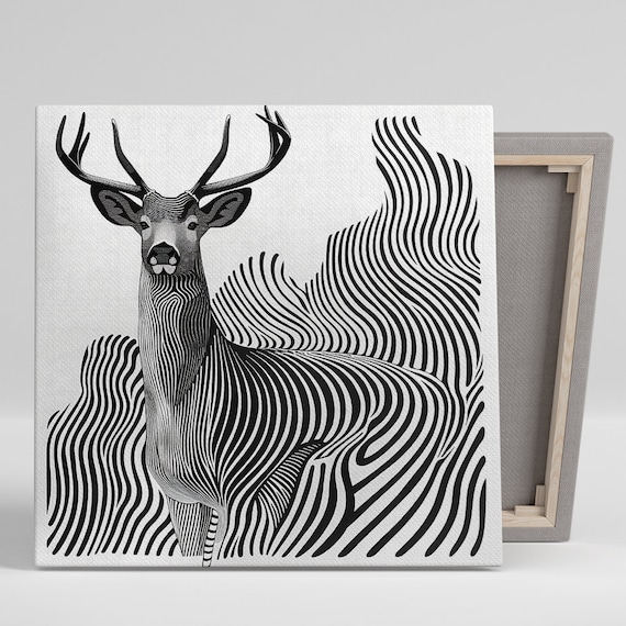 Deer Striped Illusion Art Print, Minimalist Decor