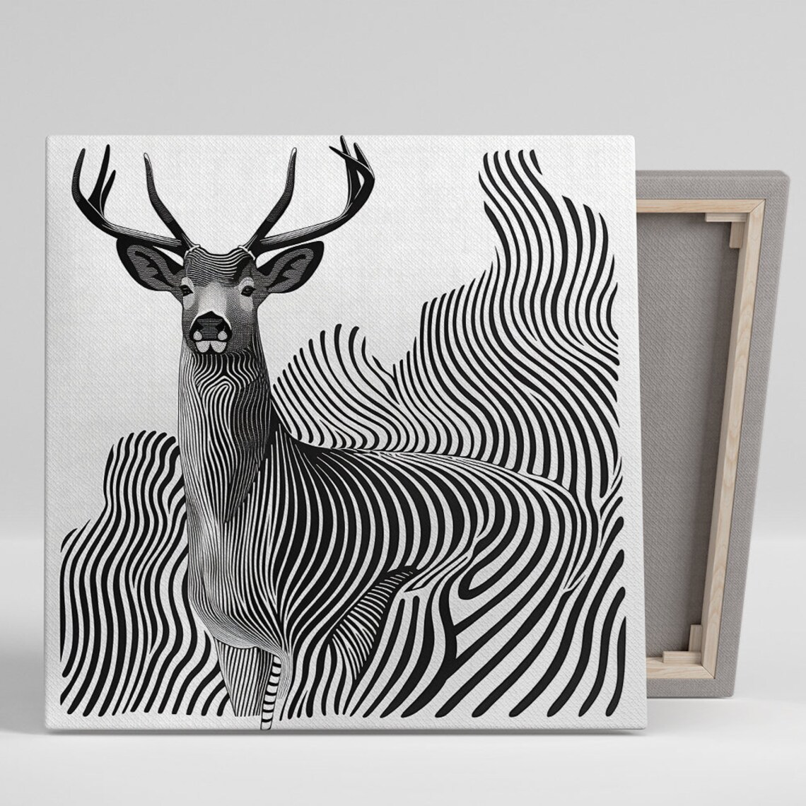 Deer Striped Illusion Art Print, Minimalist Decor