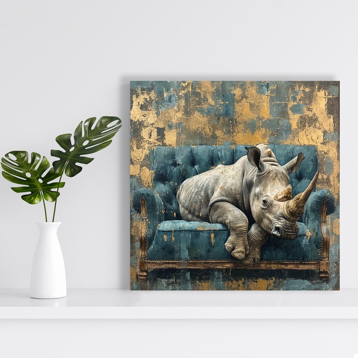 Regal Rhino Repose, Bohemian Wildlife Art Print - Image 2