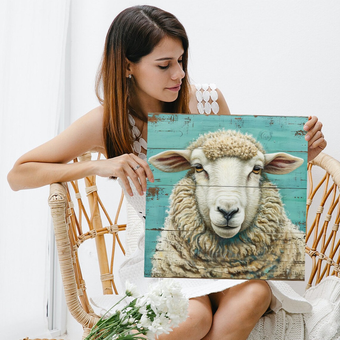 Rustic Farmhouse Sheep Art Print, Living Room Decor - Image 3
