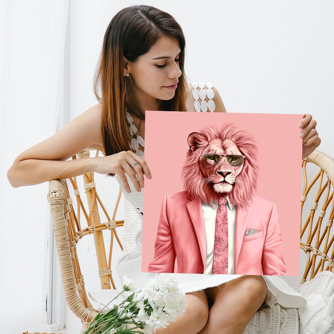 Lion In Pink Suit And Aviator Sunglasses Dapper Whimsical Animal Poster - Image 3