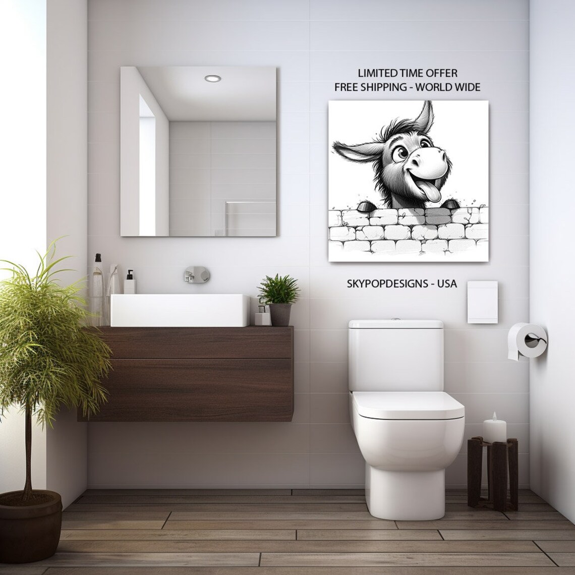 Funny Donkey Bathroom Decor Animal Wall Art Print - Image 2
