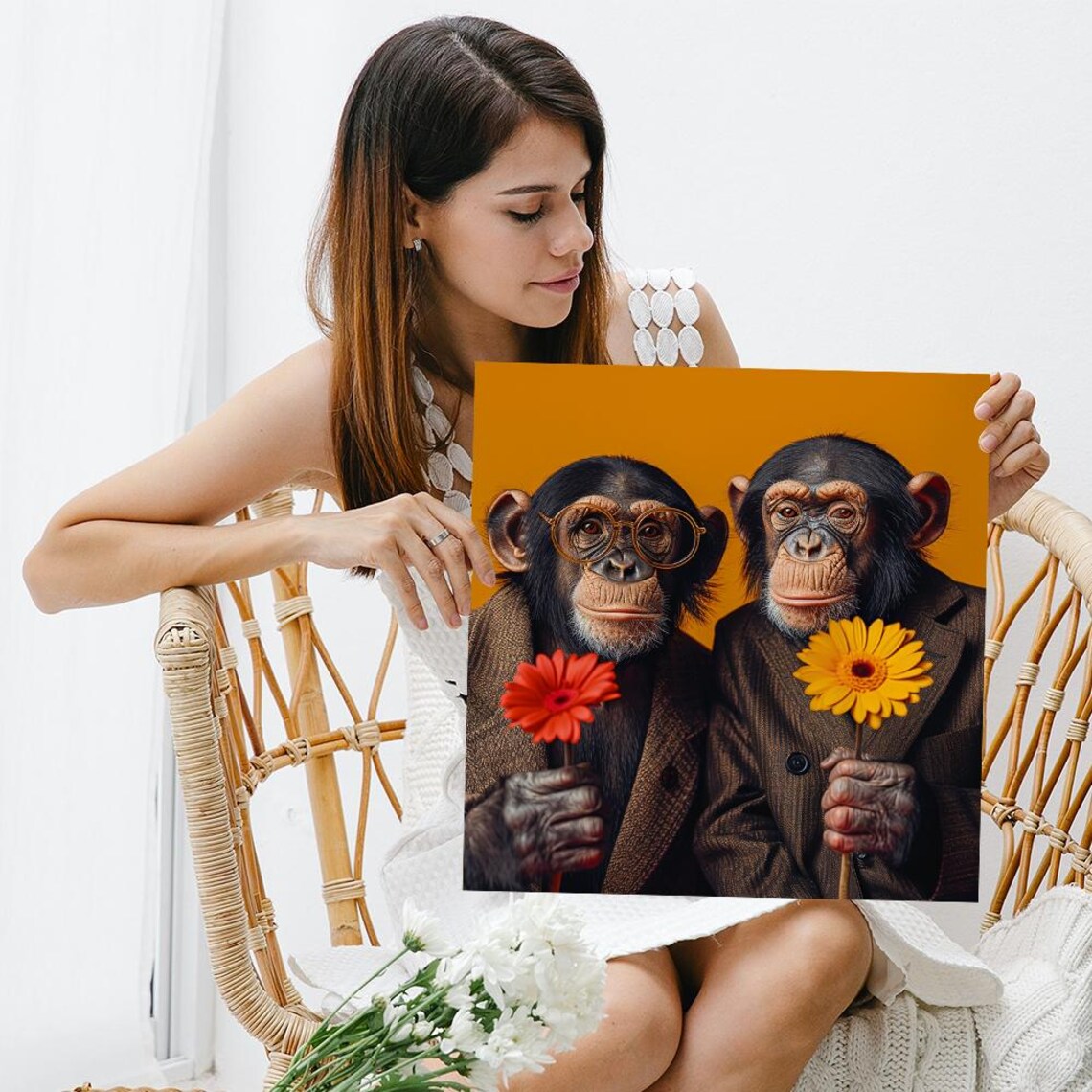 Quirky Chimp Duo, Whimsical Animal Wall Art Print - Image 3