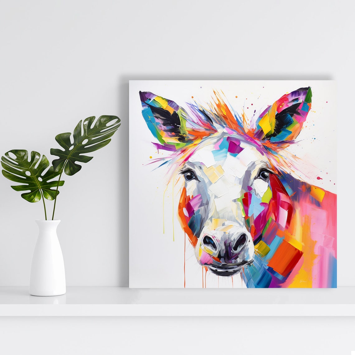 Rainbow Donkey Paint Splash Abstract Multicolor Wildlife Art Poster - Image 2