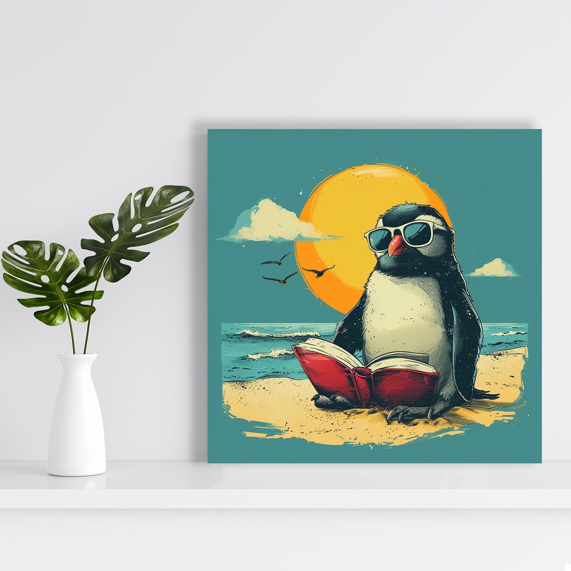 Penguin Beach Day, Whimsical Coastal Animal Art Print - Image 2