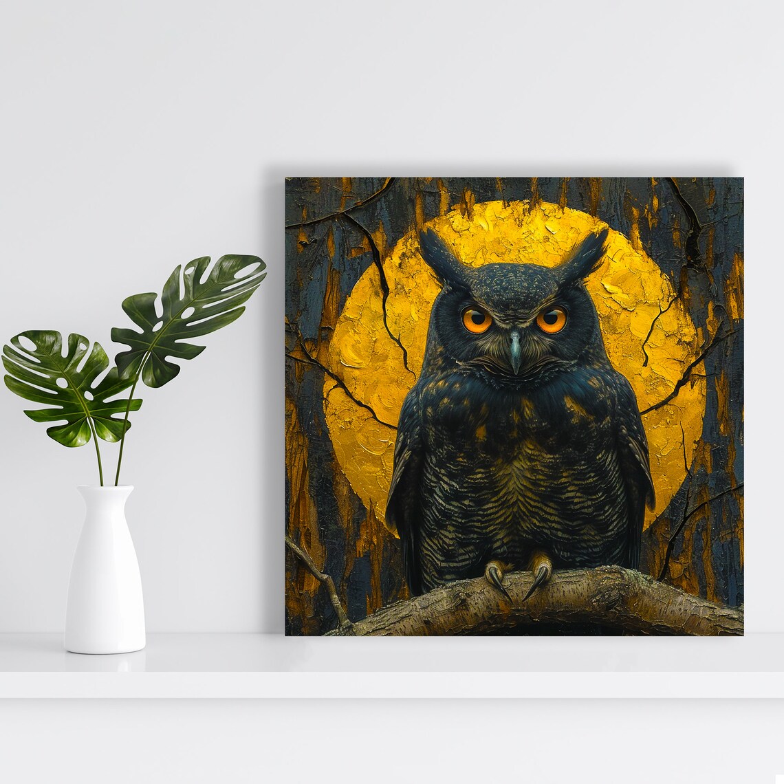 Owl Nocturnal Guardian Art Or Poster Animal Nature Decor Living Room Bedroom Office Game Room Wall Art Yellow Black Brown Orange - Image 2