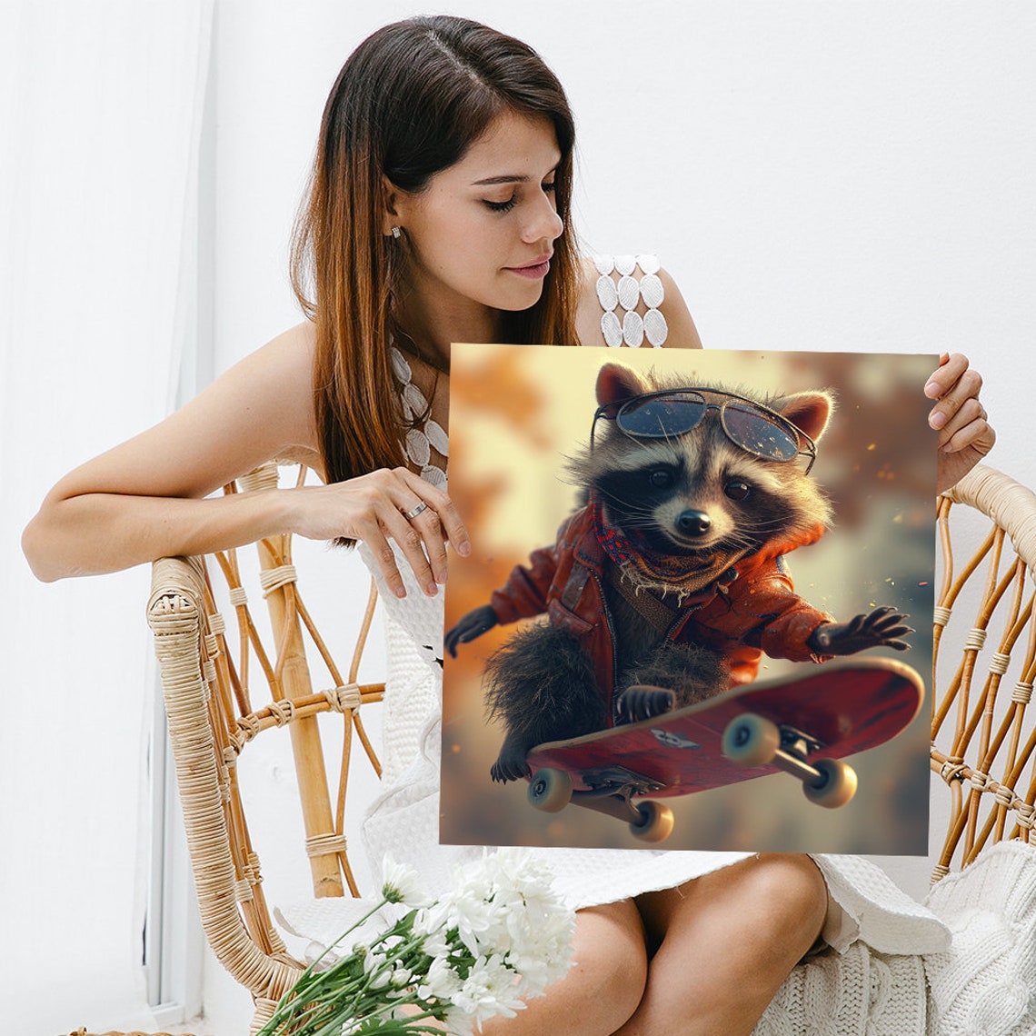 Skateboarding Raccoon Sunglasses Leather Jacket Fun Wall Art Poster - Image 3