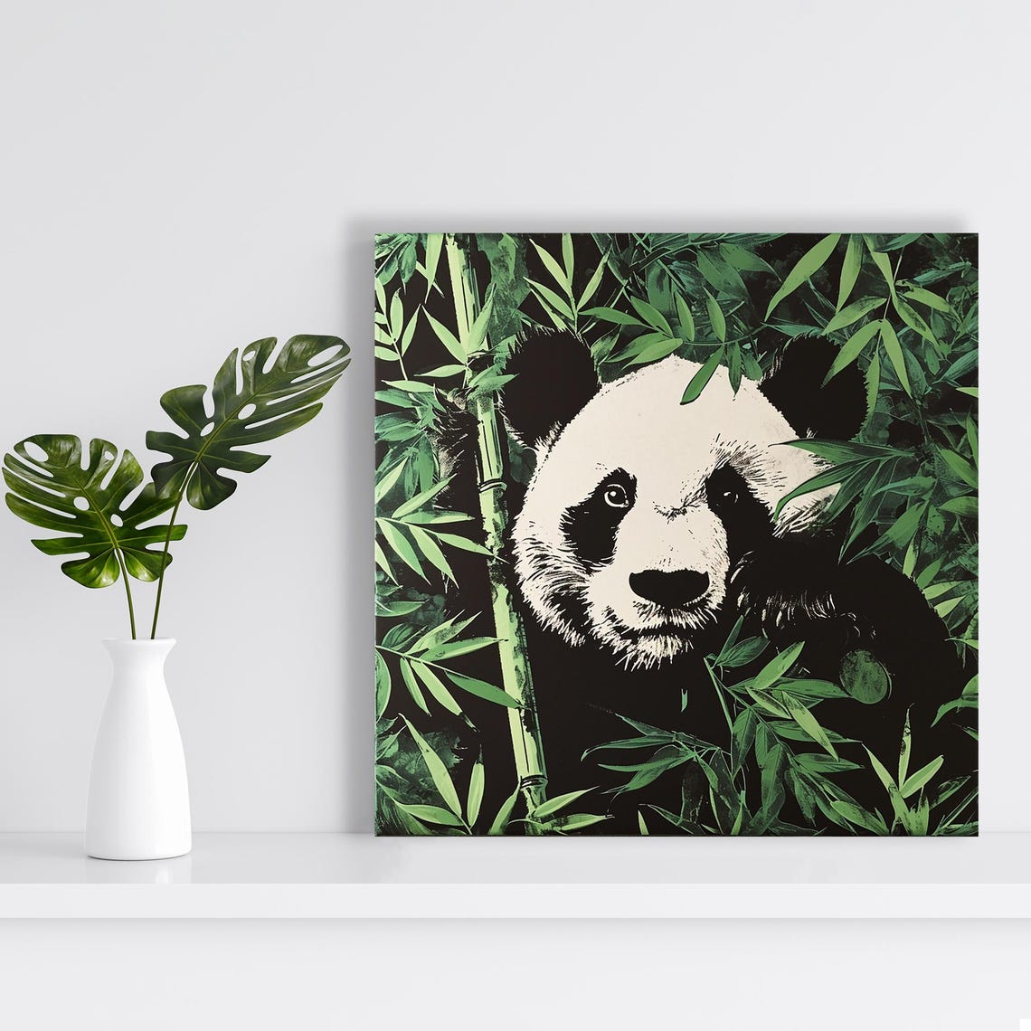 Panda Peeking Through Bamboo Leaves Green Black Nature Wall Poster - Image 2