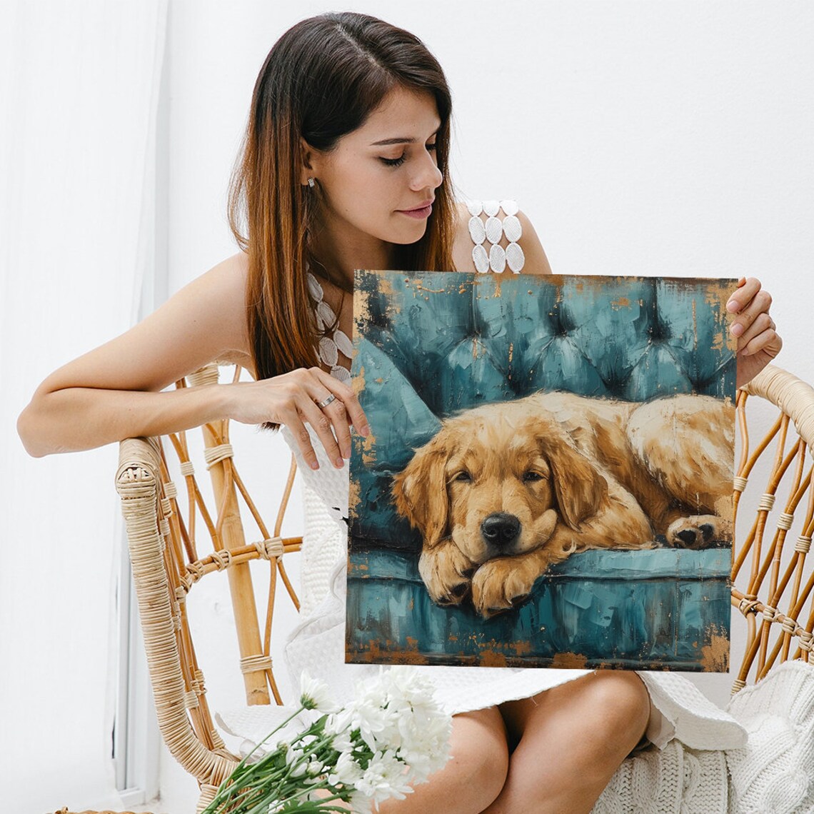 Golden Retriever Rustic Living Room Art Print - Image 3